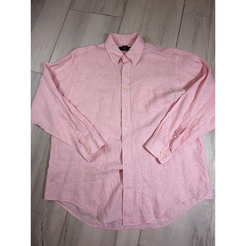 Brooks Brothers Irish Linen Shirt Mens XL Pink Button Down Long Sleeve Pocket